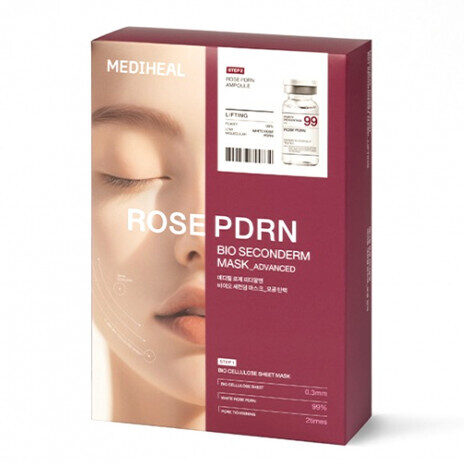 Intensīva maska ​​ar PDRN tvirtākai un mirdzošākai ādai MEDIHEAL Rose PDRN Bio Seconderm Mask Advanced